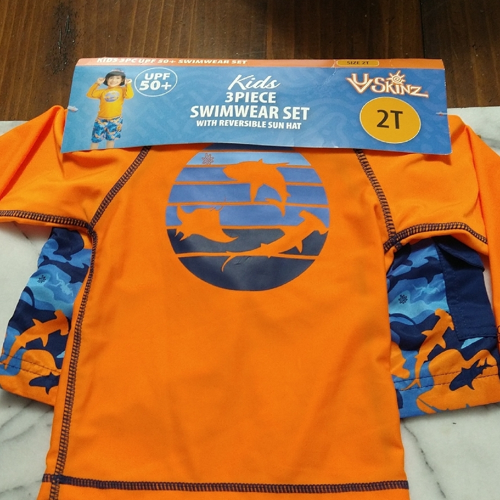 Skin Orange and Blue Rashguard Swim Set UPF 50+